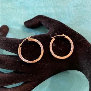 Vintage Pre-owned 14K White diamond cut accent and Yellow Gold Hoop Earrings